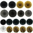 thumbnail image 5 of 21 Pcs Hanging Paper Fans, Pom Poms Flowers for Birthday Parties, Bridal Showers, Baby Showers, Wedding Party Decoration, Black, 5 of 7