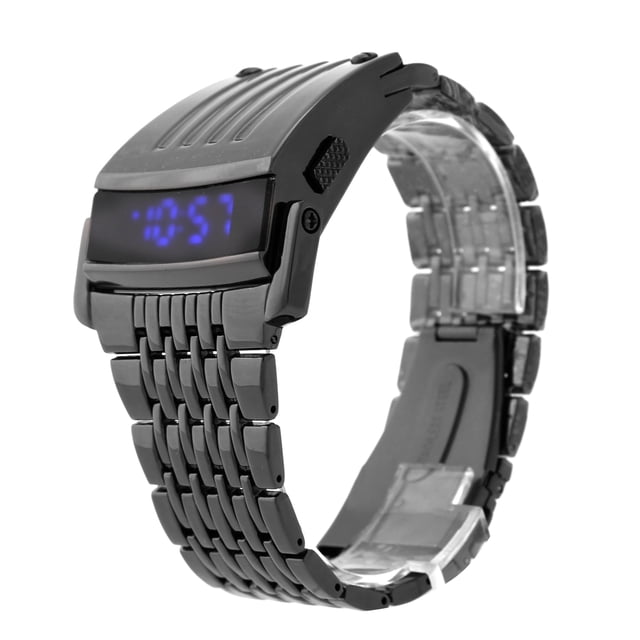 Reloj de pulsera digital HZ467 para hombre, resistente al agua, con correa de aleación y pantalla LED azul, con fecha (negro)