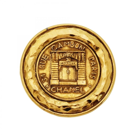 Pre-Owned Chanel Brooch, Coco Mark, Cambon Circle, GP Plated Gold, Women's