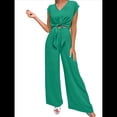 thumbnail image 2 of Conjuntos de Dos Piezas de Verano para Mujer 2025, Top Corto con Cinturón, Mangas y Cuello en V, Pantalones Anchos, Chándal Informal. Verde XL, 2 of 8