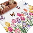 thumbnail image 2 of Area Rug for Living Room, Tulips Spring Floral Non-Slip Indoor Large Carpet for Bedroom/Dining Room, Pastoral Flowers Butterfly Farmhouse Washable Low-Profile Rectangle Floor Runner Rugs - 5 x 7 Ft, 2 of 7