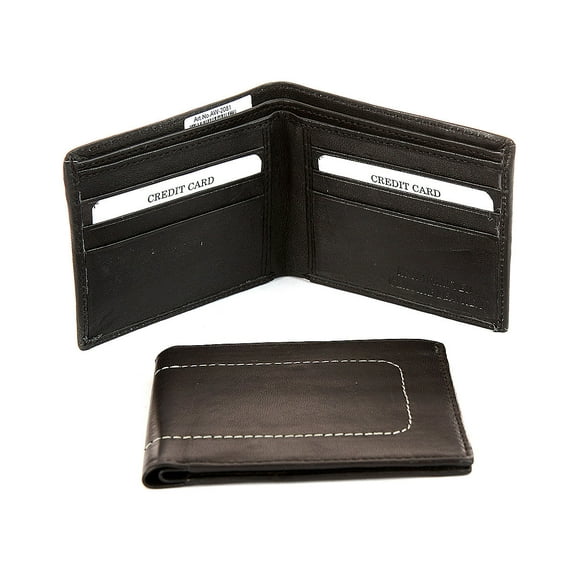 Men's BiFold Double Bill 6 Credit Card Decorative Stitched Wallet Black Wallet 4.5 x 3.5 inches