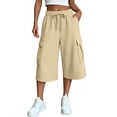 thumbnail image 3 of RongHuan Women's Capri Pants Baggy Cargo Wide Leg Cropped Sweatpants Drawstring Casual Jogger Pants with Pockets, 3 of 8