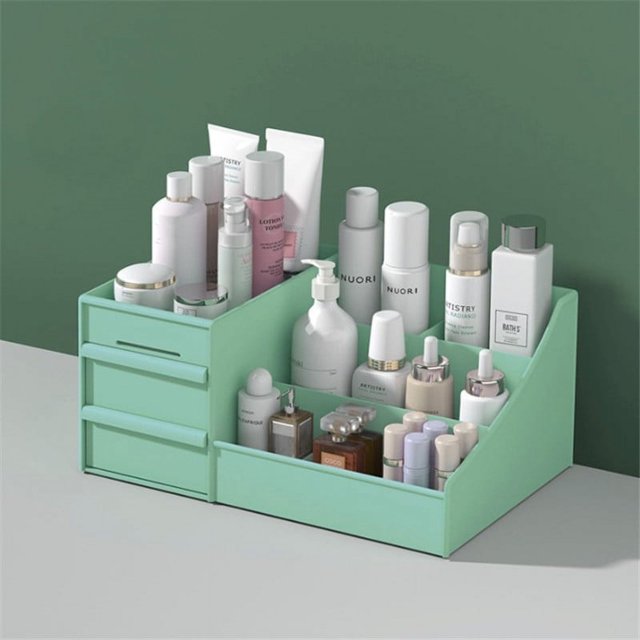 Caja de cosméticos tipo cajón, tocador, caja de almacenamiento de cosméticos de escritorio, compartimento, estante de acabado