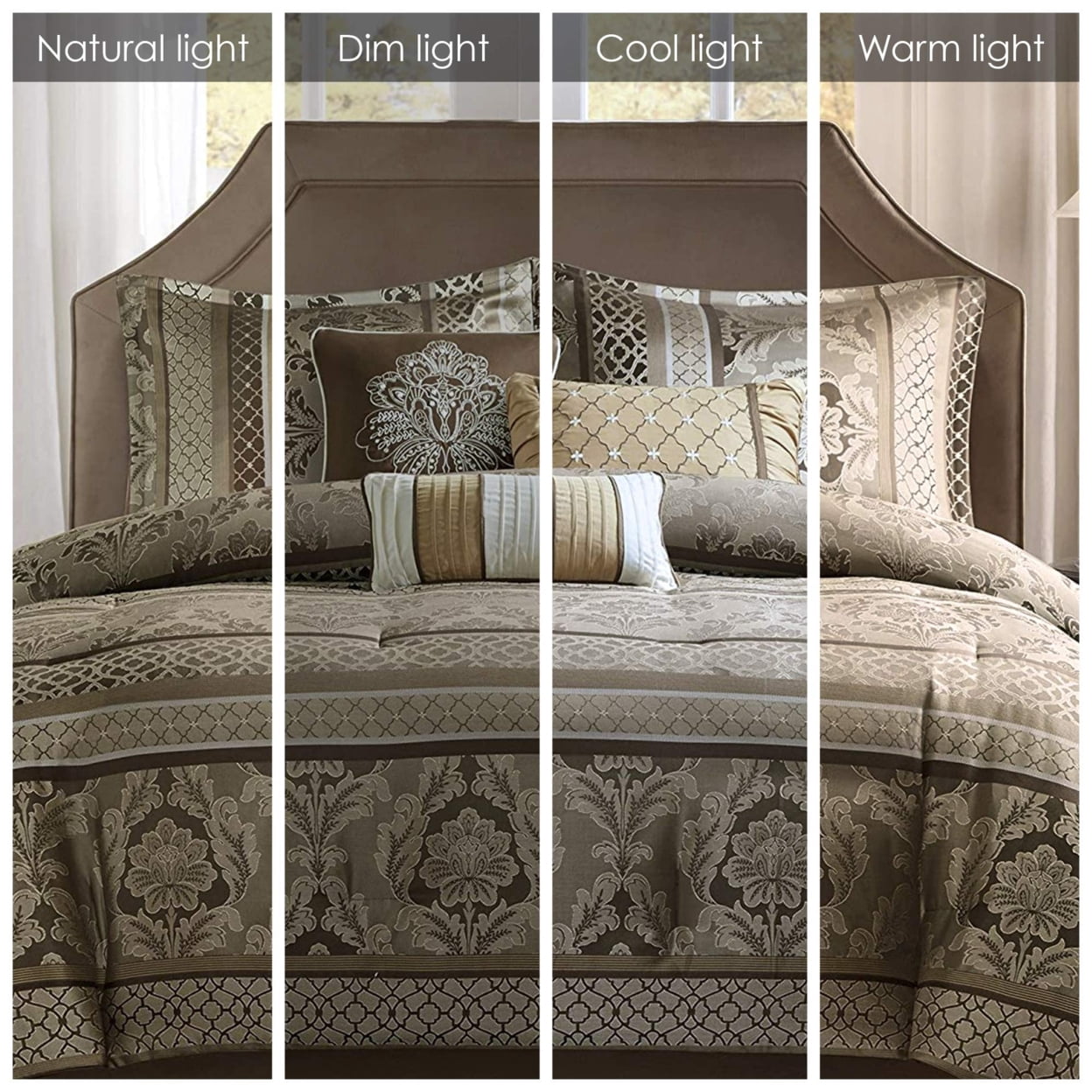 Home Essence Mirage Damask Brown Jacquard 7 Piece Comforter Set, King