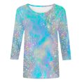 thumbnail image 4 of Yuyuzo Hauts pour Femmes Manches 3/4 Chemises Col Rond Blouses Décontractées Imprimé Graphique T-Shirts Tees, 4 of 5