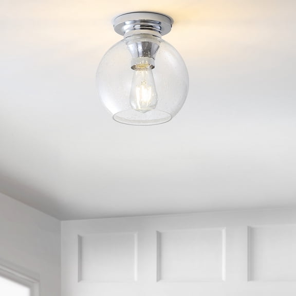 JONATHAN Y Atlas 7.75" Metal/Seeded Glass LED Flush Mount, Chrome, JYL7443C