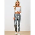 thumbnail image 3 of INSPIRE CHIC Women's Party Sparkle Shiny High Waist Metallic Holographic Pants XS Silver Grey, 3 of 6