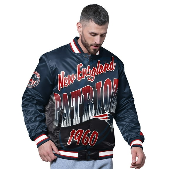 Men's Starter Navy New England Patriots Pass Rush Varsity Full-Snap Jacket