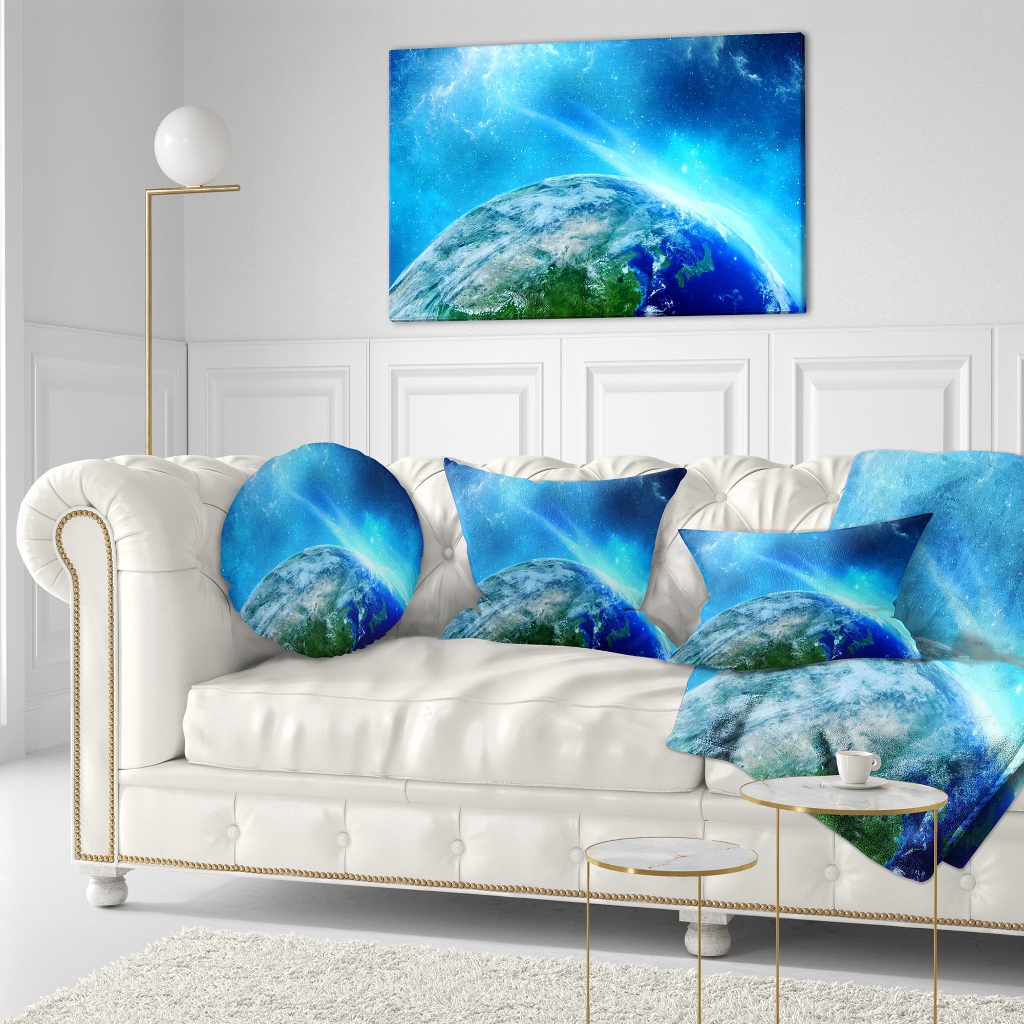 Designart Planet Earth in Universe - Contemporary Throw Pillow - 12x20