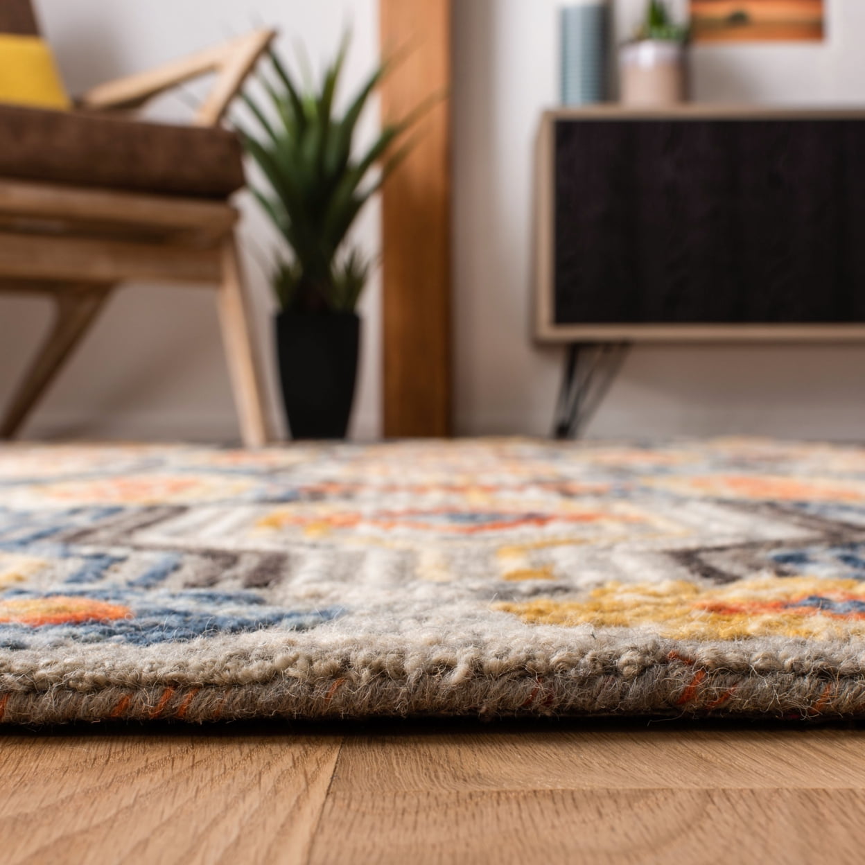 SAFAVIEH Trace Constantina Geometric Striped Wool Area Rug, Grey/Blue, 4' x 6'