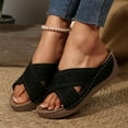 thumbnail image 5 of THDHVS Wide Sandals for Women,Sandals Women,Summer Casual Style Solid Color Hollow Strap Roman Thick Bottom Wedge Heels Black 6, 5 of 6