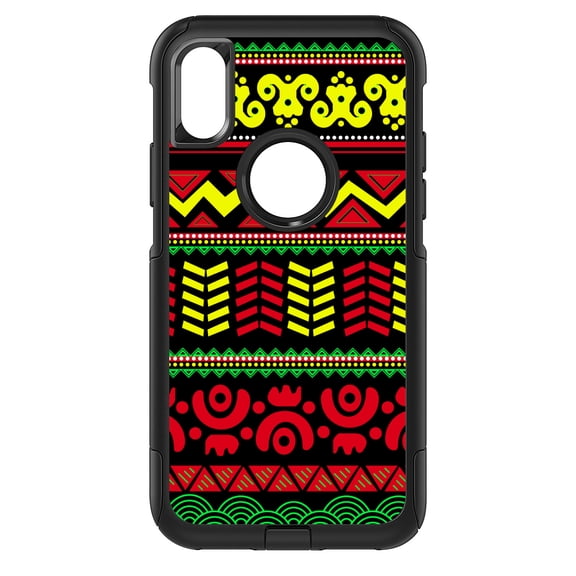 DistinctInk Custom SKIN / DECAL compatible with OtterBox Commuter for iPhone X / XS (5.8" Screen) - Black Yellow Red Aztec Tribal