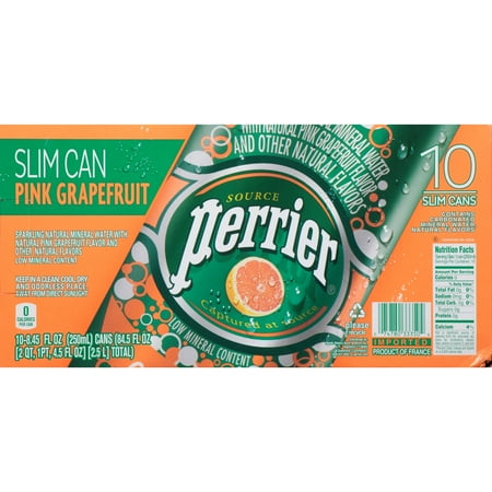 Perrier Sparkling Natural Mineral Water, Pink Grapefruit, 8.4 Fl Oz, 10 Count