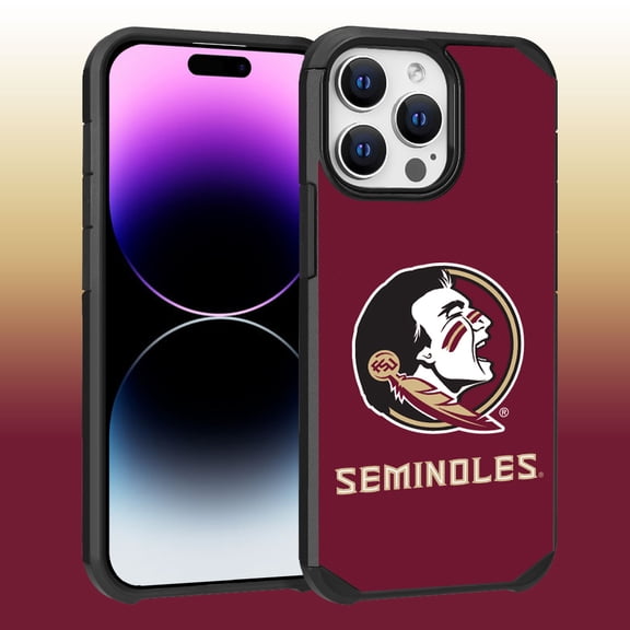 Apple iPhone 14 Pro Max (6.7) - Licensed NCAA of Florida State University Seminoles Logo on Red Textured Dual Layer Case