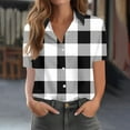 thumbnail image 3 of TKLPEHG Summer Shirts for Women Lapel Button Shirts Loose Fitted Short Sleeve T Shirts Plaid Print Tshirt Dressy Casual Blouses Fashion Womens Clothes (Black,M), 3 of 4