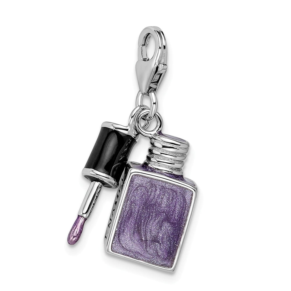 925 Sterling Silver RH Enameled 3-D Nail Enamel With Lobster Clasp Charm Pendant; for Adults and Teens; for Women and Men