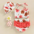 thumbnail image 4 of Mnyotv Toddler Baby Girl Swimsuit 3pcs Bathing Suit Bikini Tops and shorts with sun hats for girls, 4 of 7