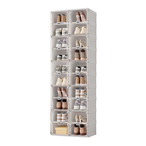 ANTBOX Portable Stackable Shoe Rack Organizer with Magnetic Door, Foldable Clear Sneaker Storage Cabinet, 10-Tier Holds 20 Pairs, Clear