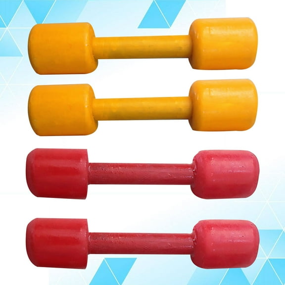 FRCOLOR 2 Pairs Hand Grip Dumbbell Dumbbell Portable Weight Lifting Dumbbell Gymnastic Equipment Props Eco-friendly Wood Dumbbell for Kids Gym Home (Red Yellow)
