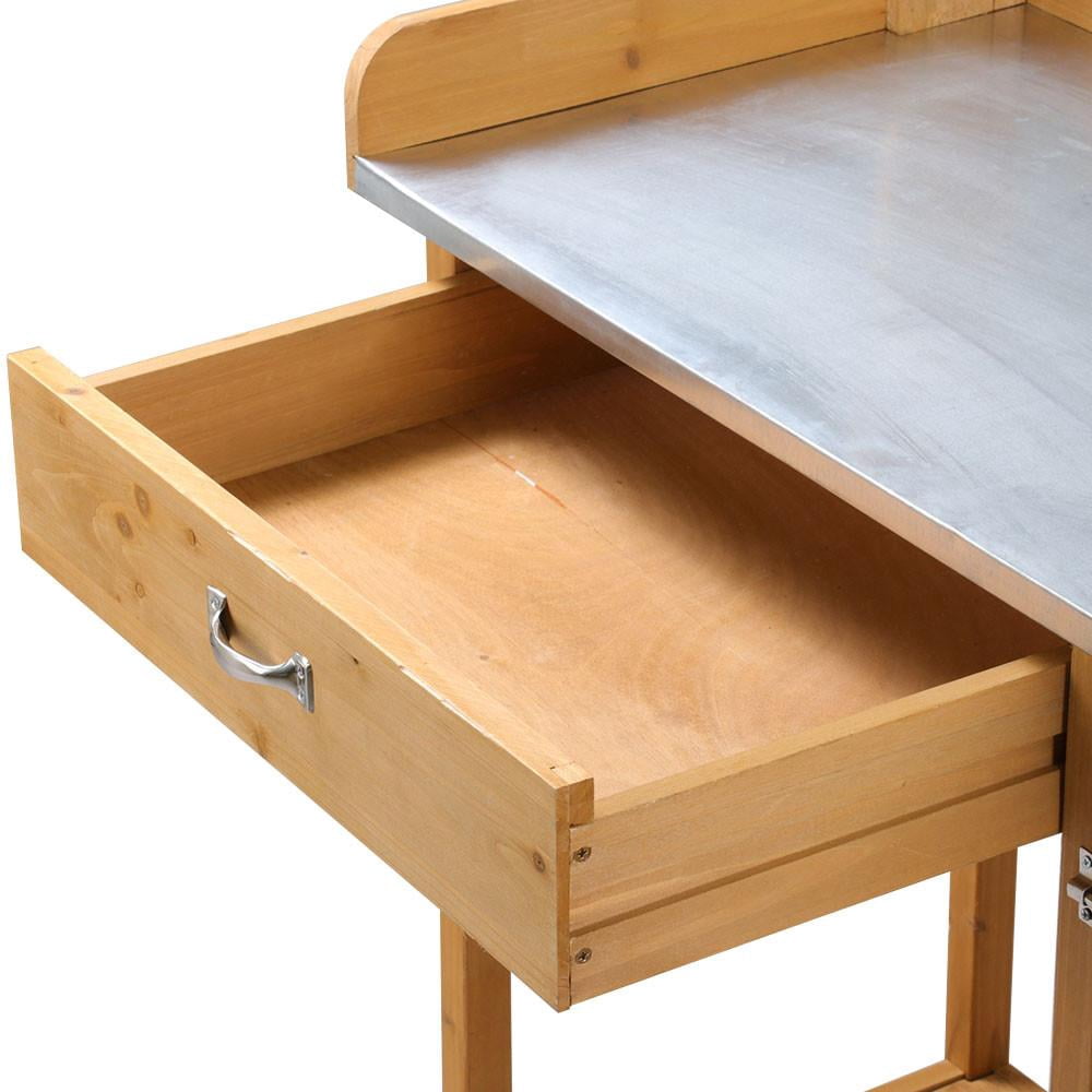 Easyfashion Garden Potting Bench with Cabinet Drawer Open Shelf,Wood