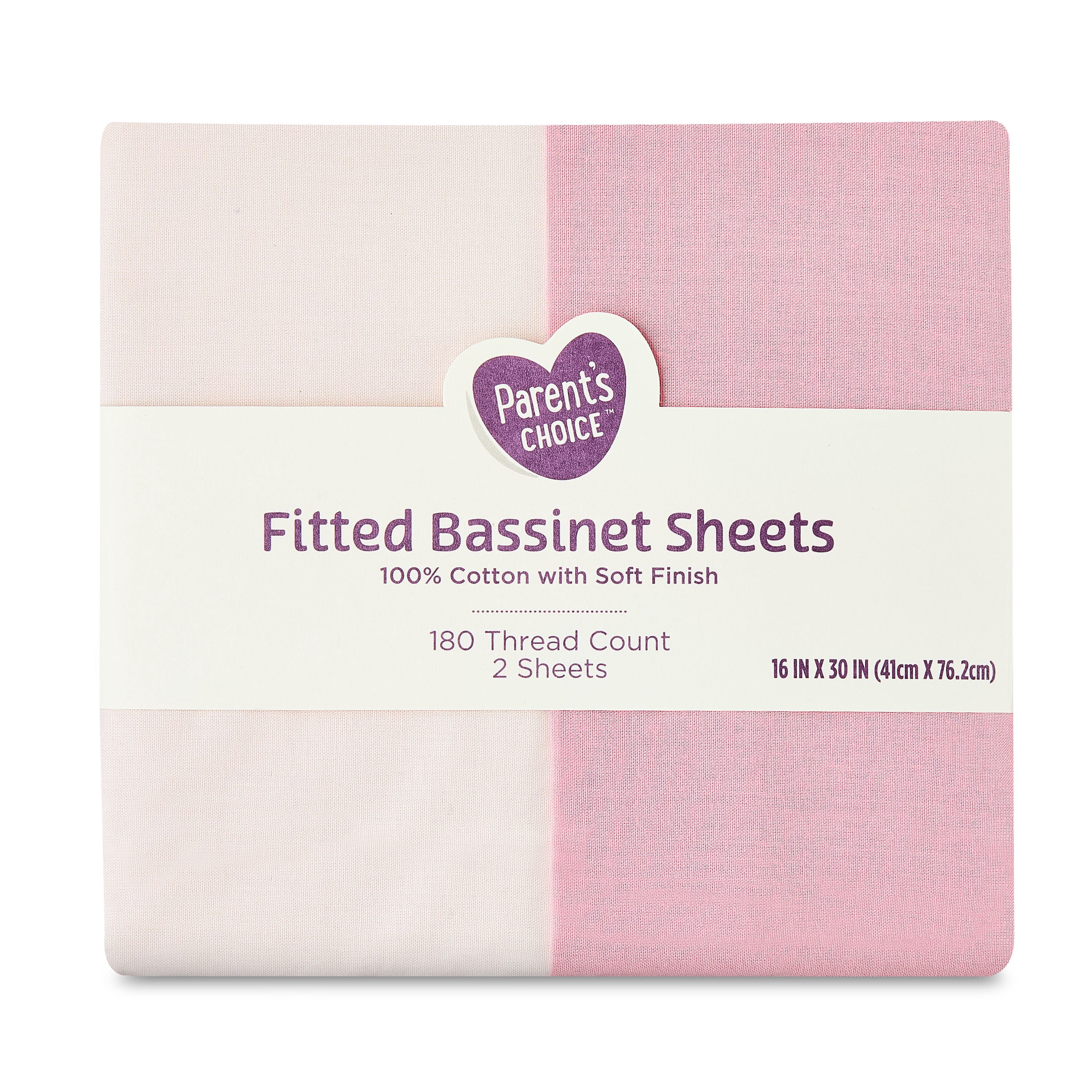 Parent's Choice 180 Thread Count Pink Cotton Fitted Bassinet Sheets, 2 Pack