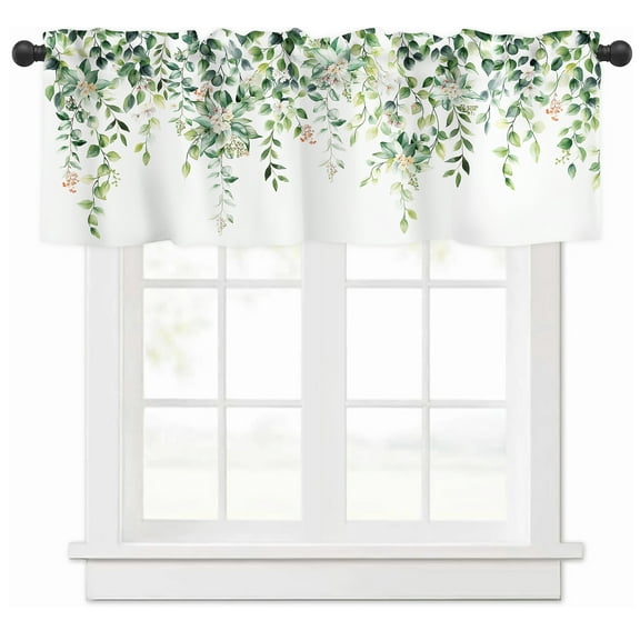Alishomtll Green Valance Curtains for Living Room Bedroom Kitchen Windows Watercolor Floral Print ,52 x 18 inch,Rod Pocket