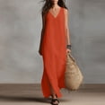 thumbnail image 3 of YuXingFu Cotton Dresses for Women Maxi V-Neck Plus Size Womens Dress Sleeveless Tiered Long Casual Summer Orange XXXXL, 3 of 9