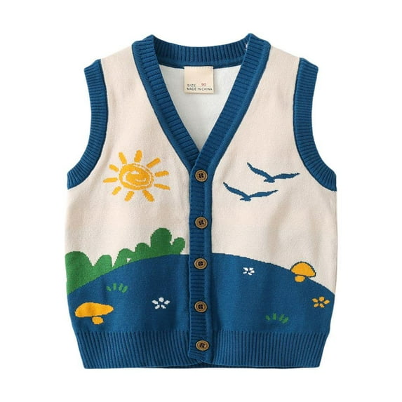 Baby Girls Knit Sweater Vest Kids Boys Cardigan V-Neck Sweater Button up Waistcoat Toddler Girl Casual Outerwear 1-7Y
