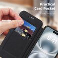 thumbnail image 3 of Wallet Case for iPhone 16, Magnetic Flip Kickstand Compatible with MagSafe, RFID Blocking Premium PU Leather Slim Shockproof Phone Case with Card Holder For iPhone 16,Black, 3 of 9