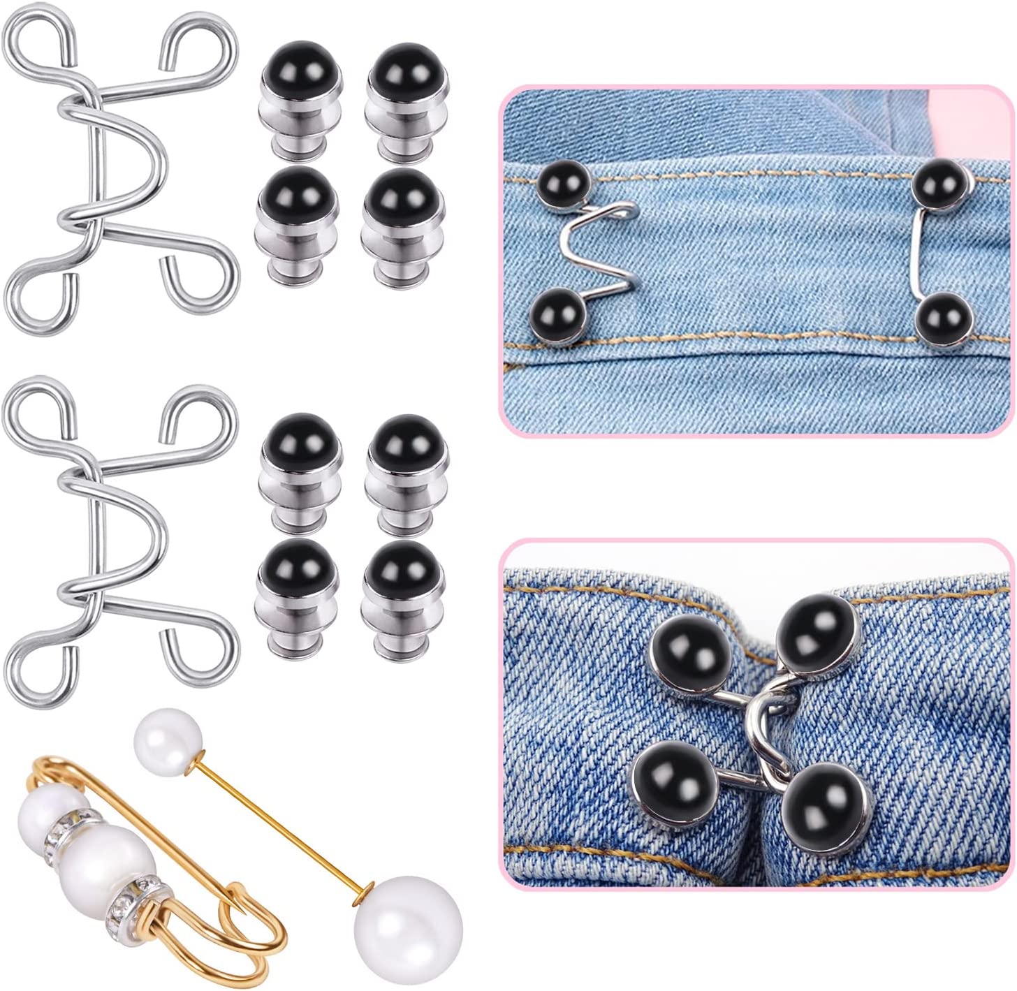 4 Set Adjustable Waist Buckles, 2 Sets NailFree Pearl Waist Buckle Set