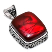 Natural Red Labradorite Gemstone 925 Sterling Silver Gift Pendant 1.89"