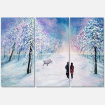 Designart ' Couple In Love Walks During Snowy Winter Times ' Traditional Canvas Wall Art Print