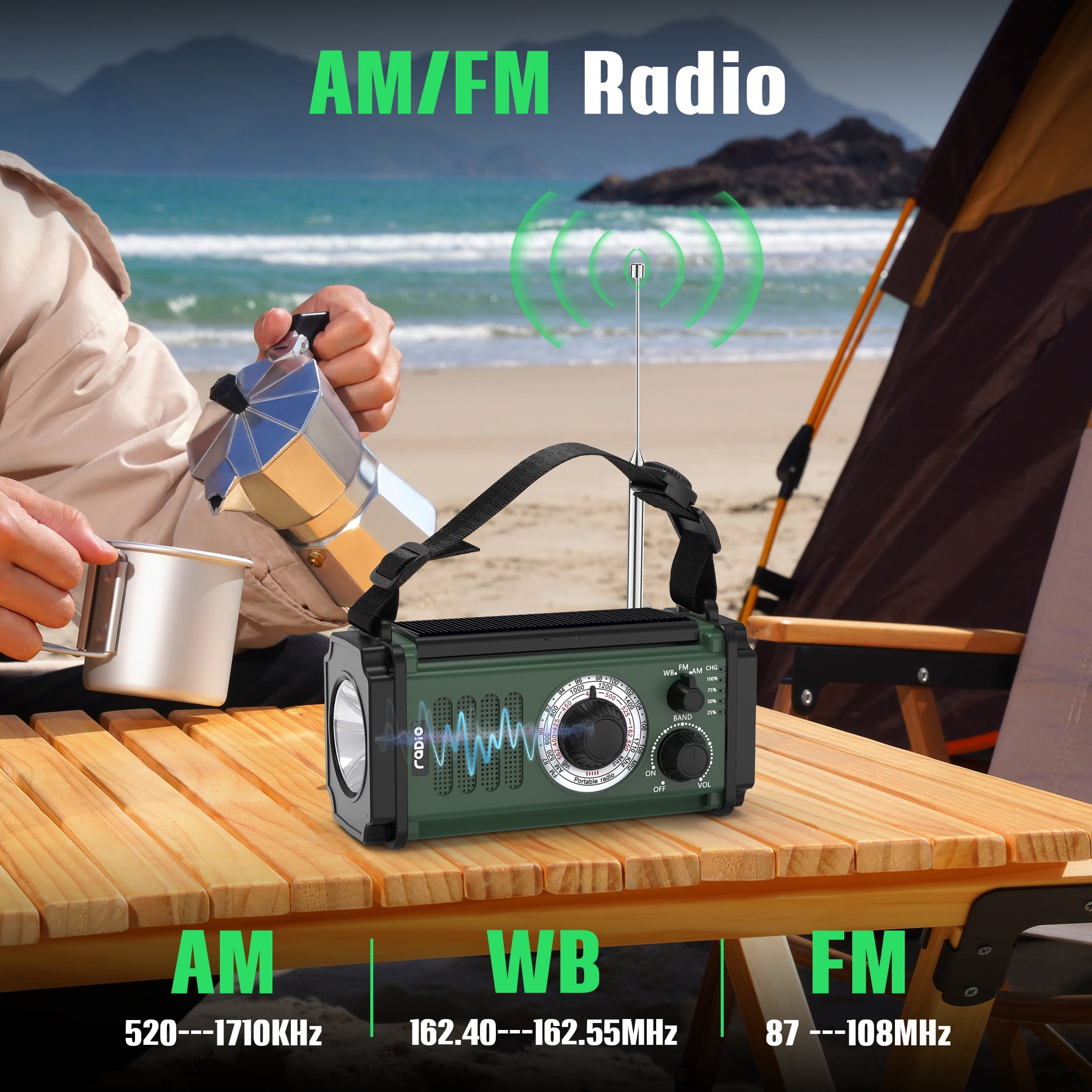 Skyhot 10000mAh Portable Hand Crank Solar Emergency Weather Radio with NOAA/AM/FM/Type-C USB Charging Radios/LED Reading Light/SOS/Compass for Outdoor Camping/Hiking/Travelling