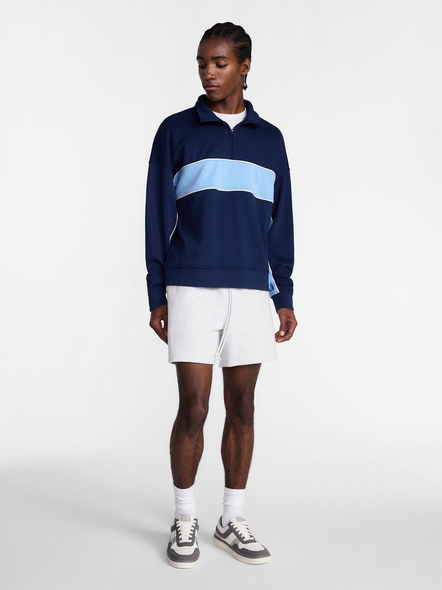No Boundaries Sporty Quarter Zip Sweatshirt with Long Sleeves, Men's XS-5XB