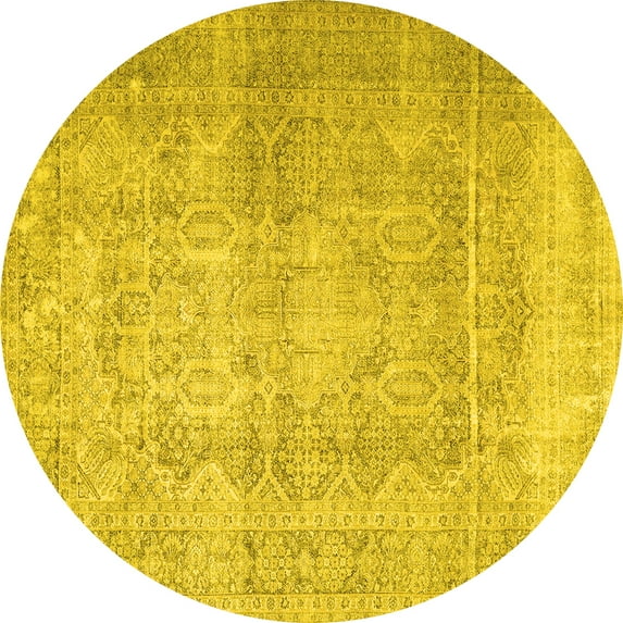 Ahgly Company Machine Washable Indoor Round Persian Yellow Traditional Area Rugs, 5' Round
