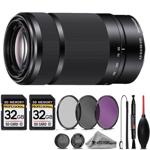 Sony E 55-210mm f/4.5-6.3 OSS Lens (Black)  3PC FILTER   64GB STORAGE BUNDLE KIT