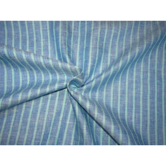 100% Linen Blue and Green stripe 60's Lea Fabric 58" wide [10557]