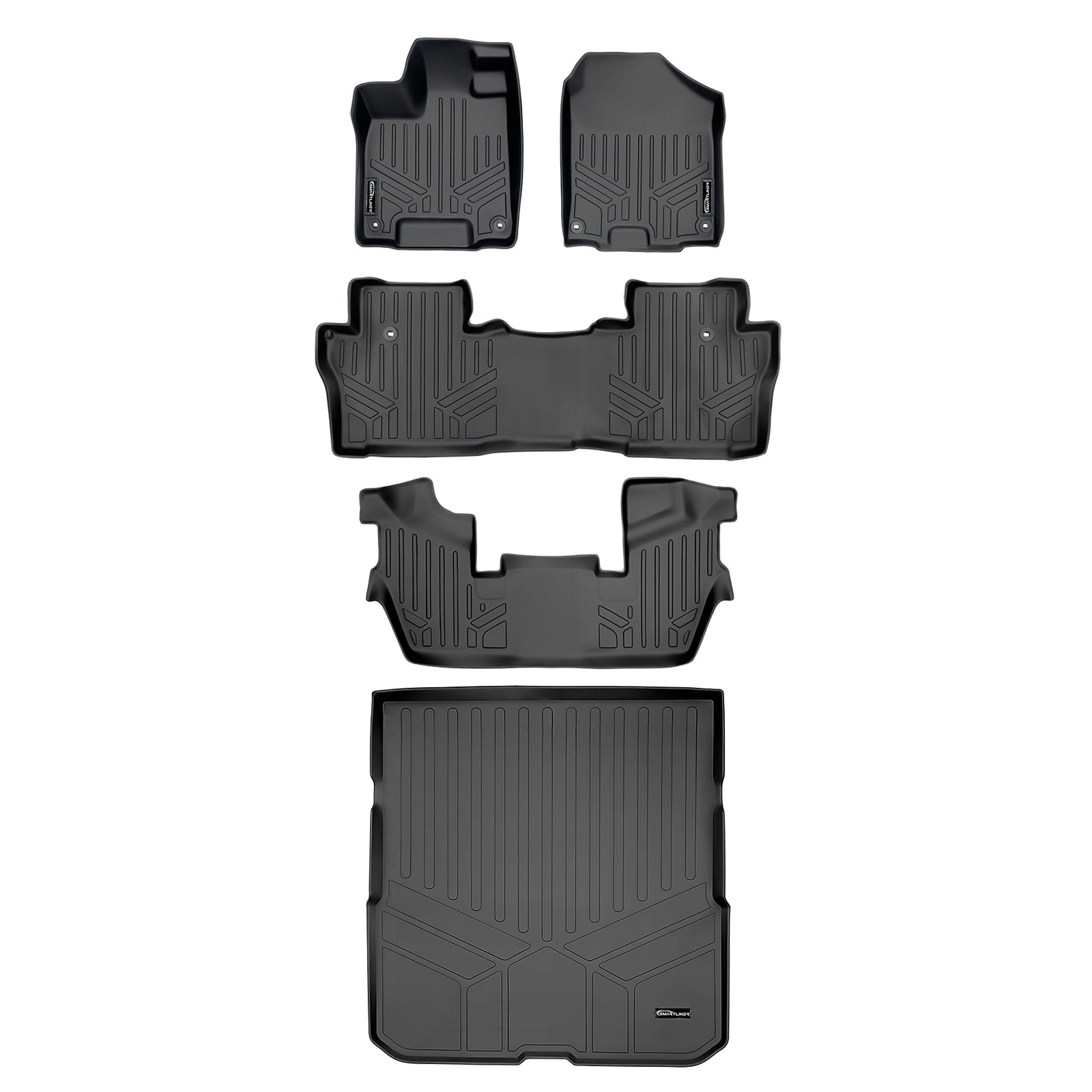 SMARTLINER Custom Fit Floor Mats 2 Row Liner Set Black for 2016-2019 Honda Pilot