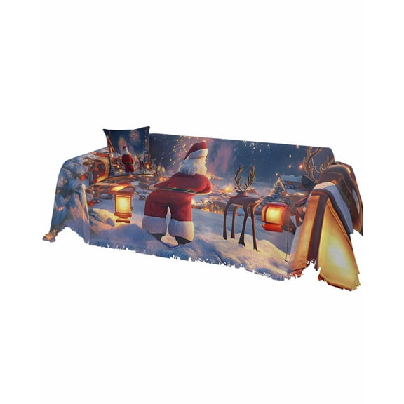 Santa Elk Christmas Sofa Covers for 3 Cushion, Washable Couch Cover for Sectional Sofa Slipcovers with Tassel, Xmas Fireworks Snowflake Loveseat Covers Futon Cover Blanket 71''x118''