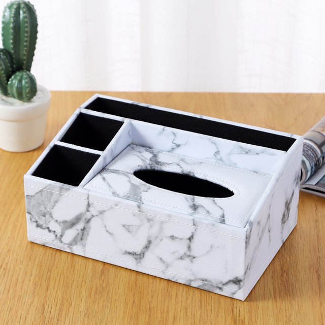 Nvzi Funda para caja de pañuelos de cuero, estilo retro, rectangular, multifuncional, con control remoto, para escritorio, servilletero,caja de almacenamiento para el hogar, mármol