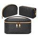 thumbnail image 1 of Bolsa de Maquillaje 3 Piezas Bolsa de Cosméticos Impermeable Set Bolsa de Cosméticos de Viaje Portátil Bolsa de Almacenamiento Organizador Multifunción Bolsa de Aseo Tejido para Mujeres y Niñas, Negr, 1 of 4