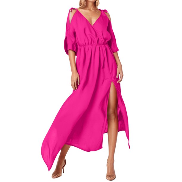 Vestido informal de verano para mujer, fluido, de color liso, tejido ligero y transpirable, versátil con collar, corte holgado