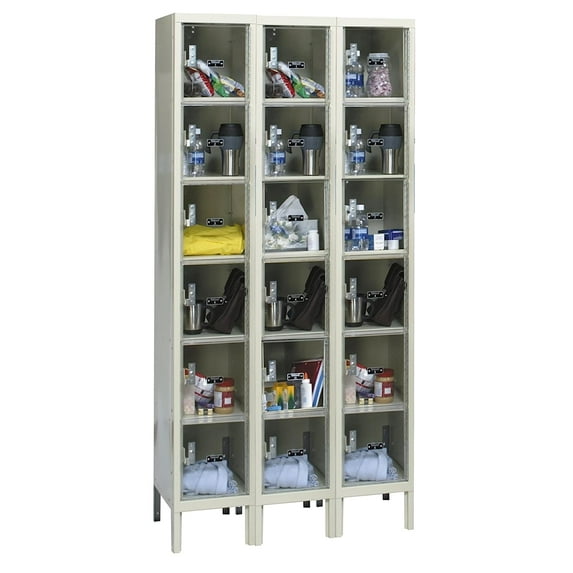 Hallowell USVP3228-6A-PT Safety-View Plus Locker, 36" Width x 12" Depth x 78" Height, 6-Tier, 3-Wide, Assembled, 729 Parchment