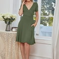 thumbnail image 5 of Summer Dresses for Women Under $10 Fashion Dress Solid Casul V-Neck Knee-Length Short Sleeve Long Dress, 5 of 8