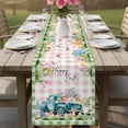 thumbnail image 4 of Easter Table Runner - 48 Inch Long Green Pink Plaid Blue Truck Eggs Bunny Pastoral Cotton and Linen Blended Dress Scarves Farmhouse Table Runner for Kitchen Dining, Coffee Table, 13" x 48", 4 of 8