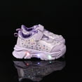 thumbnail image 3 of Toddler Girls Tennis Shoes Splice Leather Bowknot Print Light up Sneakers Trendy Thick Sole Lightweight Walking Shoes Purple 5.5 Infant, 3 of 6