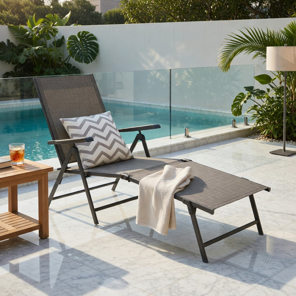 Hommoo 2-Pack Foldable Chaise Lounge Chair with 5-Position Reclining Backrest & 2-Position Adjustable Footrest, Outdoor Patio, Poolside & Garden Use, Gray