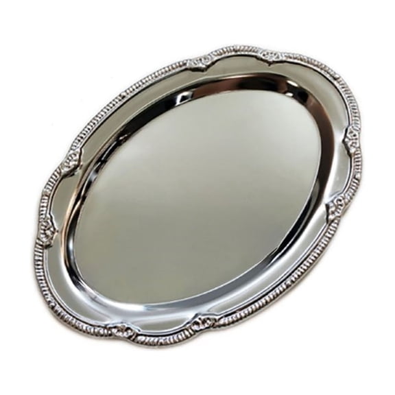 Lwzlh Silver Oval Tray with Scalloped Edge, Decorative Metal Vanity Tray for Perfume Jewelry, Serving Platter for Coffee Table Bathroom Counter