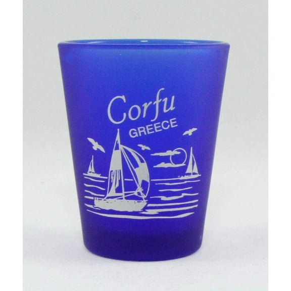 Corfu Greece Cobalt Blue Frosted Shot Glass